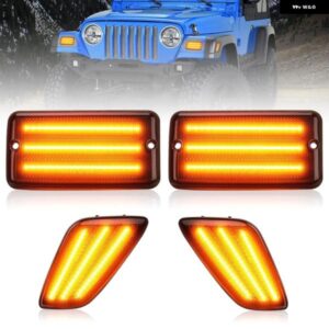 ジープ ラングラー TJ 1997-2006 クリアスモークレンズ アンバー フロント ウィンカーランプ LED サイドフェンダー マーカーライト