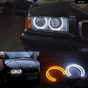 LEDエンジェルアイキット コットンホワイトリング BMW 3シリーズ E30 E36 M3 333I 325I 323I 316I 318I 325TD 1982-2000 デーモンアイ