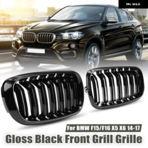 1ペア 車光沢/マットブラック フロントバンパー ダブル 2 スラットキドニーグリル BMW F15 F16 X5 X6 F85 F86 X5M X6M 2014-2017 グリル カ