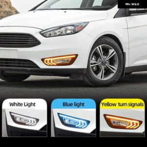 2個 フォード フォーカス 3 MK3 2015-18 LED DRL デイタイム ランニングライト デイライト黄色 信号 フォグランプ 付き カスタムパーツ ア