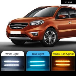 1ペア 車 LED DRL 運転デイタイム ランニングライト ルノー コレオス 2011-14 フォグランプ カバー 黄色 信号 カスタムパーツ アクセサリー