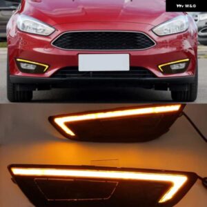 1ペア LED DRL イエローウィンカー デイタイム ランニングライト フォグランプ カバー フォード フォーカス 2015-18 カスタムパーツ アクセ