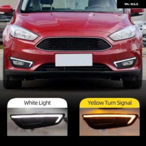 2個 LED DRL フォード フォーカス 2015-18 イエローウインカーデイタイム ランニングライト フォグランプ カバー カスタムパーツ アクセサ