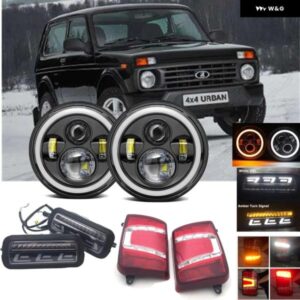 車 LED 7インチ ラウンド ヘッドライト リア テールライト LADA NIVA 4X4 DRL ウィンカーライト LADA 4X4 NIVA 1995+ アクセサリー カスタ