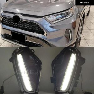 車 DRL トヨタ RAV 4 RAV4 2019-22 LED ブルー フォグランプ 黄色 ウィンカー スタイル フォグライト ヘッドライト カスタムパーツ アクセ