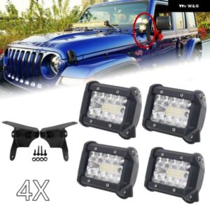 4個 60W 4インチ LED ライト ポッド + A ピラーデュアル取り付けブラケット ジープ ラングラー JL 2018 2019 2020 カスタムパーツ アクセサ