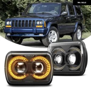 5 7インチ LED ヘッドライト ジープ ラングラー YJ チェロキー XJ H4 プラグアンバーエンジェルアイ ランニングライト 車 12V DRL 7 6インチ