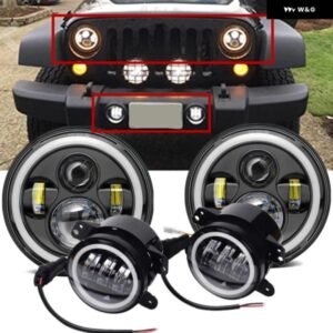 ジープ JK アクセサリー 7インチ LED HALO ヘッドライト + 4インチ LED フォグライト DRL コンボキット JEEP WRANGLER JK 2007-2017 カスタ