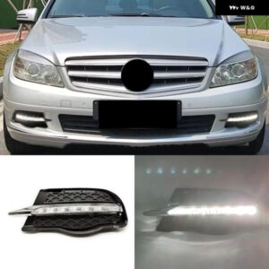 カー点滅車 LED デイタイム ランニングライト DRL フォグランプ カバー メルセデスベンツ C クラス W204 2008 2009 2010 ホワイト フォグラ