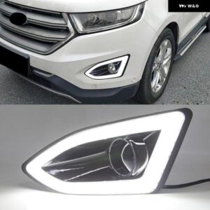 1ペア 車 LED DRL デイタイム ランニングライト 黄色 SIGANL フォグランプ カバー フォード エッジ 2015-18 カスタムパーツ アクセサリー