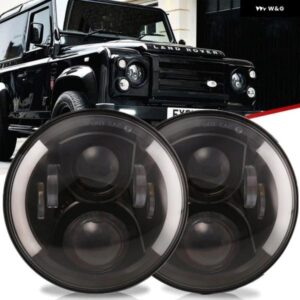 2個 7インチ ラウンド LED ヘッドライト ハイ/ロービームハローウィンカー レンジ目 ジープ ラングラー JK LJ TJ CJ 1997-2018 カスタムパ