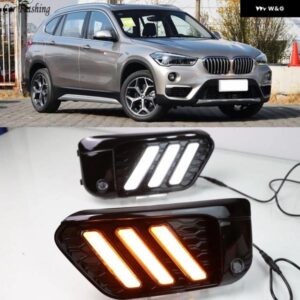 2個 LED DRL デイタイム ランニングライト デイライト BMW X1 F48 F49 2016-19 黄色 ウィンカー とブルーナイトライト付き カスタムパーツ