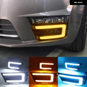 2個 シュコダオクタビア RS A7 2016 2017 LED DRL デイタイム ランニングライト デイライト フォグランプ カバー とウインカー カスタムパ