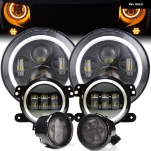 ジープ ラングラー JK カーアクセサリー 7インチ LED ヘッドライト 4インチ フォグライト ホワイトアンバーハローリングとウィンカーライト