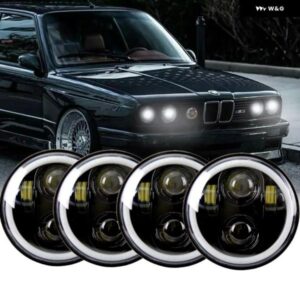 4個 5.75インチ LED ヘッドライト YELLOWWHITE エンジェルアイ DRL ウィンカー クラシック BMW 325I 528I 535I 735I E30 ヘッドランプ カス