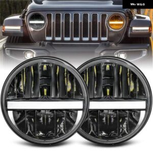 7インチ LED ヘッドライト DRL エンジェルアイズ ランニングライト 車 12V LADA NIVA 4X4 オフロードカーアクセサリー ジープ ラングラー J