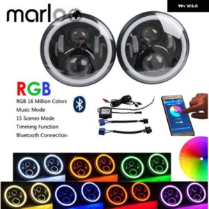ジープ ラングラー JK CJ 7インチ RGB DRL ハローリング ラウンド LED ヘッドライト エンジェルアイ マルチカラー BLUETOOTH リモコンライト