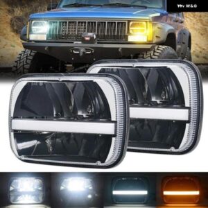ブラック 5X7インチ 7X6インチ スクエア LED ヘッドライト 長方形ハイ/ロービームデイタイム ランニングライト ジープ チェロキー XJ ラング