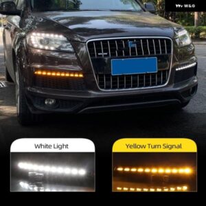 カー点滅 2個 LED DRL アウディ Q7 2010-15 ダイナミックイエローウィンカー デイタイム ランニングライト フォグランプ カスタムパーツ ア