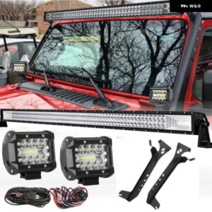 フロントガラス ルーフ 52インチ LED ワークライトバー 2PC 4インチ LED ポッドライトキット ジープ ラングラー JL 2018 2019 2020 アクセサ