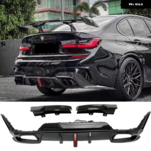 リアバンパー LED テールディフューザー リップスポイラー BMW 3シリーズ G20 320I 325I 330I M340I M スポーツ 2023+ カーボンプリント カ