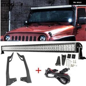 ルーフ 52インチ 300W LED ワークライトバー + 上部フロントガラス 取り付けブラケット + オフロード LED バー配線セット 07-18 ジープ ラン