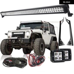オフロード 50インチ LED ライト バー + 2個 3インチ ポッド フォグランプ + 上部ルーフ フロントガラス アンダー取り付けブラケット 1987-