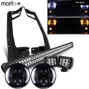 ジープ ラングラー JK 120ワット 7インチ LED ヘッドライト ホワイトハロー 52インチ 300ワット LED バー 18ワット ポッドワークライト取付