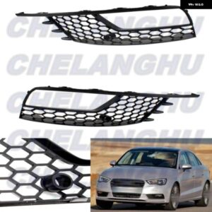 アウディ A3 セダン 2013-17ペア 左+右サイド フロント バンパー フォグランプ ランプ ブラック グリル カバー カーアクセサリー