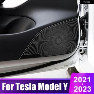 テスラ モデル3 Y 2021-24 車ドア オーディオ スピーカー カバー スピーカー ツイーター ステッカー ステンレス アクセサリー