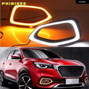 2PCS 車用 DRL デイタイム ランニングライト MG HS 2018 2019 2020 12V LED デイライト フォグランプ 流れるようなイエローウィンカー付き