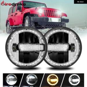 7インチ ラングラー ヘッドライト ジープ ラウンド ダイヤモンド ハロー ヘッドライト H4 ハイパワー 300W 300000LM ヘッドランプ JK ハーレー ハマー 6000K