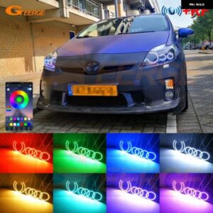 トヨタ プリウス W3 2009 2010 2011 - 2015 BLUETOOTHアプリ RFリモート 超高輝度 マルチカラー RGB LED エンジェルアイキット ハローリング