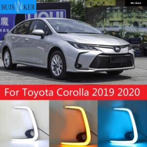 LED デイタイム ランニングライト トヨタ カローラ 2019 2020 DRL フロント バンパー フォグランプ カバー イエローウィンカー スタイル リレー付き