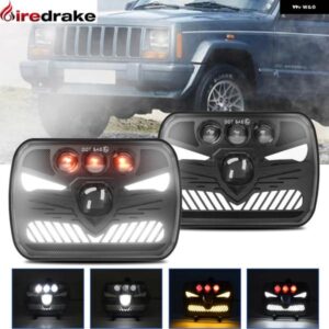 7X6 LED スクエア ラングラー ヘッドライト H4 ハイパワー 200W 30000LM ハイ/ロービーム ヘッドランプ ジープ オフロード車両ライト 6000K 12V 24V