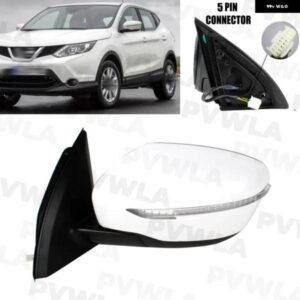 日産 キャシュカイ 2016-20 日産 ローグ スポーツ 2017-2022 左側 5ピン ホワイト 塗装可能 リアミラー アセンブリ