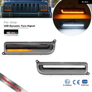 ジープ チェロキー XJ 1997 1998-2001 フロント バンパー コーナー スイッチバック ホワイト/ アンバー シーケンシャル LED DRL パーキング /