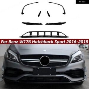 ベンツ W176 A200 A250 A45 AMG ハッチバック スポーツ 2016-2018 グロスブラック フロント バンパー リップスポイラー スプリッター カナード ベント 9個