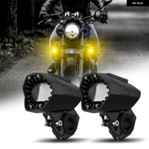 1ペア オートバイ ヘッドライト フォグランプ LED補助運転ライト スポットライト ヘッドランプ デュアルカラー フラッシャー ファロール モト フォグランプ