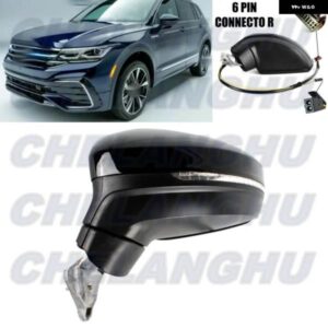 ミラー アセンブリ VW ティグアン 2017-21 左側 6+2ピン ブラック塗装 ヒーター付き パワー調整 ブラインド スポット