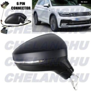 ミラー アセンブリ VW ティグアン 2017-21 右側 6+2ピン 塗装可能 加熱パワー調整 ブラインド スポットウィンカー