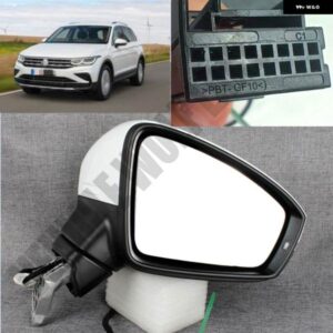 フォルクスワーゲン ティグアン 2017-23 右側 9ピン ホワイト塗装 バックミラー 5NG857502A