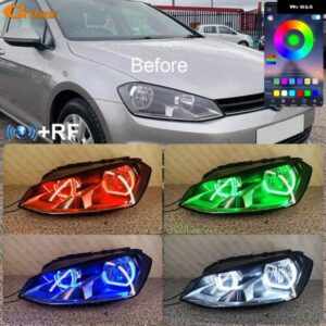 フォルクスワーゲン VW ゴルフ 7 VII MK7 BLUETOOTH アプリ マルチカラー クリスタル DTM M4 スタイル 超高輝度 RGB LED エンジェルアイキット ハローリング