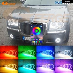 クライスラー 300 C 300C 2004-08 2010 RFリモートBTアプリマルチカラー超高輝度8個RGB LEDエンジェルアイキット