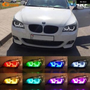 BMW 5シリーズ E60 E61 M5 プレLCI RF ワイヤレスリモートBLUETOOTHアプリ付き マルチカラーDTM M4 RGB LEDエンジェルアイハローリング