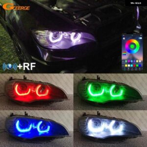 BMW X6 E71 E72 X6M 2008-2014 RFリモートBLUETOOTHアプリ超高輝度マルチカラーDTM M4 スタイル RGB LEDエンジェルアイハローリングキット