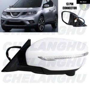 日産 X-TRAIL T32 2014-19 左側 13ピン ホワイト 塗装可能 カメラ ミラー アセンブリ 付き