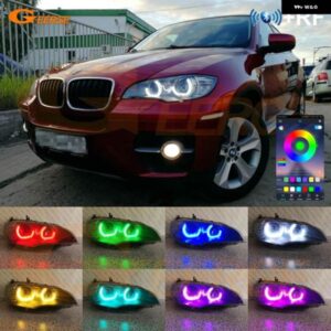 BMW X6 E71 E72 X6M 2008-12 - 2014 BLUETOOTHアプリ マルチカラー DTM M4 スタイル RGB LEDエンジェルアイキット ハローリング