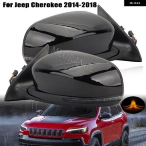 12ピンサイドドアミラー アセンブリ ジープ チェロキー KL 2014-18 ブラック バックミラー ライト 自動車アクセサリー