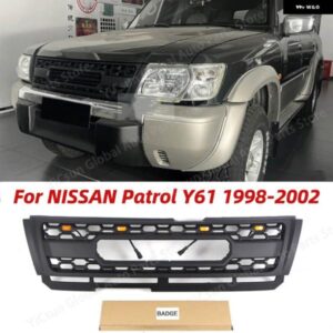 LEDライト付き グリル フロント バンパー グリル カスタム アクセサリー デコレーション レーシング グリル 日産 パトロール Y61 1998-2002